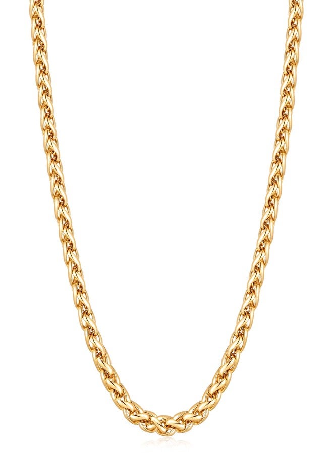 Fiusem 14K Gold Plated Wheat Chain Necklace for Men, 4mm 14K Gold Plated Stainless Steel Necklace Chains for Men and Women 28 Inch - Image 1